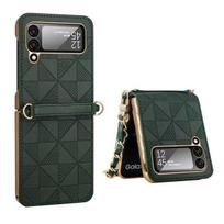 Fashionable Leather Case For Samsung Galaxy Z Flip 4 5g With Crossbody Chain Lanyard Ultra -Thin Cover For Galaxy Z Flip 3 For Galaxy Z Flip 4 žalia