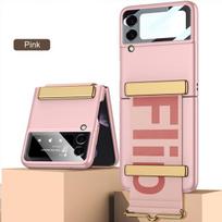 Smūgiams atsparus matinis dėklas su riešo dirželiu ir laikikliu-stovu Samsung Galaxy Z Flip 4 5g dėklui, Samsung Z Flip4 riešo dirželio laikiklio dėklas case wrist strap rožinė