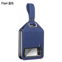 Samsung Galaxy Z Flip 4 Zflip 3 dėklas Prabangus rombo formos dirbtinės odos rankinis pirštų atramos laikiklis Sulankstomas smūgiams atsparus kietas dangtelis Samsung  Z Flip 4 mėlyna