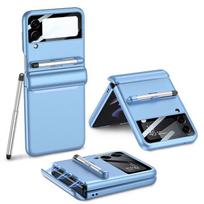 Luxury Case For Samsung Galaxy Z Flip 4 3 Magnetic Hinge Full Cover Capacitive Pen Camera Lens Protector For Zflip3 Zflip4 2022 For Galaxy Z Flip 3 mėlyna