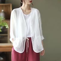 Ice Silk Hemp Apsauginis nuo saulės Apsiaustas moteriškas vasarinis palaidinis megztinis plonas ilgomis rankovėmis XXXL balta
