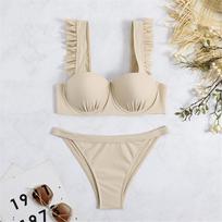 Seksualus raištytas apatinis aukštų kojų kirpimo bikinis, moteriškas maudymosi kostiumėlis Moteriškas maudymosi kostiumėlis Dviejų dalių bikinio rinkinys maudymosi kostiumėliui S smėlis