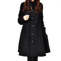 Moterų mados žiemos šiltas šikšnosparnis ilgas paltas Laisvas megztinis Striukė Trench Coat Plus Size L juoda