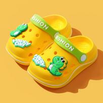 Children's Hole Shoes Baby Cartoon Boy Dinosaur Girl Cute Anti -skid Head Shoes Soft Sole Sand Slippers Summer 13 geltona