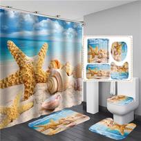 3D spausdinimas Starfish Shell Pattern Vonios kambario apdaila Neperšlampama dušo užuolaidų kilimėlių rinkinys Neslystantis vonios kambario kilimai tualeto dangčio užvalkalas 4 vnt.