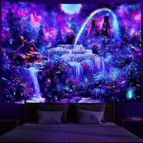 Trippy Planet Gobelenas UV Reaktyvus krioklys Kraštovaizdis Kambario dekoras Estetinis psichodelinis sieninis pakabinamas grybas gotikinis namų dekoras 95x73cm