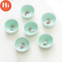 Sveiki, 6 vnt. / rinkinys biuro arbatos puodelis Creative Celadon 3D žuvies arbatos puodeliai Crackle Glaze Kelioninis arbatos dubuo Porcelianinis Kung Fu vandens puodelis Gėrimų indai