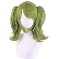 Wig Cosplay Danganronpa Monaka Green Short Ponytails Costume Dangan Ronpa Heat Resistant Synthetic Hair Monaca Towa Women Wigs One Size žalia