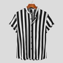 S-3XL Summer Men's Short Sleeve Striped Shirt Casual Loose Tops Basic Camisa T-shirts 2XL juoda