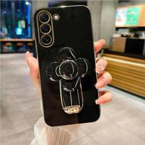 Prabangus padengtas telefono laikiklio dėklas, skirtas Samsung Galaxy S23 S20 S22 S21 S10 S9 S8 Note 10 20 8 9 Plus Ultra S20 Fe silikoninis stovo dangtelis S23 juoda