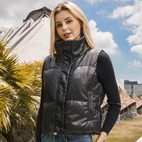 Winter Women's Short Cotton Vest Standing Collar Padded Warm Leather Coat XS juoda