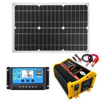 Saulės energijos generavimo sistema dviguba USB 25 W saulės baterija + 6000 W maitinimo keitiklis nuo 12 V iki AC 110 V 220 V juoda