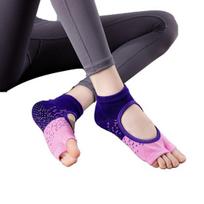 1 Suporuokite moteriškas kojines be kojų su neslystančiomis rankenomis Minkštos, kvėpuojančios, elastinės, dėvėjimuisi atsparios Barre Pilates fitneso jogos kojinės juoda