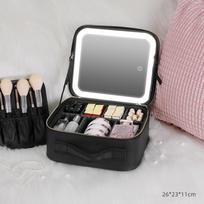 Smart LED Cosmetic Case with Mirror Cosmetic Bag Travel Makeup Bags for Women Fashion Portable Storage Bag 26x23x11cm juoda