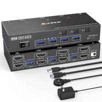 Dviejų monitorių KVM jungiklis USB 3.0 su HDMI suderinamas KVM jungiklis 2 monitoriai 3 kompiuteriai 4K@60Hz 2K@144Hz, EDID juoda