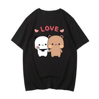 Kawaii Meškiukas Panda Bubu ir Dudu Marškinėliai Susikibę už rankų su meile Marškinėliai 100% Medvilnės Marškinėliai Trumpomis Rankovėmis Mergaitėms Spausdinti Marškinėliai O-kaklu Mieli Marškinėliai Laisvalaikio XS juoda