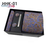 Cozy Up 6 dalių rinkinys Paisley vyriškas kaklaraištis su kaklaraiščiu kvadratiniu skareliu rankogalių kaklaraiščio segtukas dovanų dėžutė