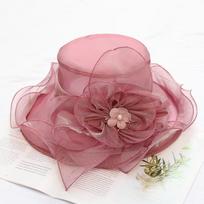 Tinklinė Gėlė Organza Skrybėlė nuo Saulės Plačiabrylė Derby Skrybėlė Vientisos Spalvos Kvėpuojanti Elegantiška Bažnytinė Skrybėlė Vestuvinė Nuotakos Kibirėlio Skrybėlė Paplūdimio Skrybėlės Moterims Adjustable pink