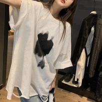 Broken Hole Short-sleeved T-shirt Women's Spring and Summer Loose Thin Big Yards Bottoming Shirt on Clothes M juoda
