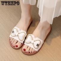 Women's Summer Flip-flops New Fashion Home Flat Bottom Thick Bottom Soft Bottom Anti-slip Anti-odor Temperament Elegant Outdoor Sandals Slipper 36 balta
