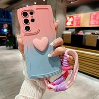 Love Heart Wrist Strap Gradient Wave Lanyard Case For Samsung Galaxy S23 S22 Ultra S21 Plus S20 FE A52 A53 A54 A34 A14 A13 Case For Samsung S20 Plus