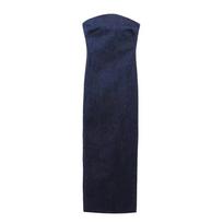 Sexy Blue Cowboy Girl Long Dress Strapless Backless Zip Slit Dress Party Women Summer Evening Dress L mėlyna