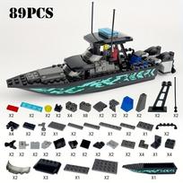 89 vnt. Miesto policijos Moc SWAT Juodas kamufliažas Jūros greitaeigis kateris Šturmo valtis Modelis, Mažas dėlionės konstruktorius Žaislų priedai 89pcs