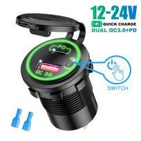 65W QC3.0 USB PD automobilinis įkroviklio lizdas, vandeniui atsparus greito įkrovimo adapteris su įjungimo/išjungimo jungikliu automobiliui, motociklui, laivui, jūrinei technikai