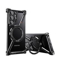 Metalinis Z formos 360° besisukantis stovas Magnetinis telefono dėklas Samsung Galaxy S25 S24 Ultra Plus Aliuminio lydinio berėmis Magsafe Vėsinantis dangtelis For Samsung S24 Ultra juoda