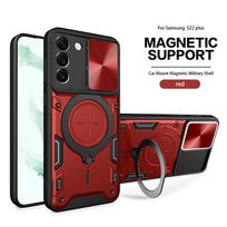 For Samsung Galaxy S22 Plus Case Metal Ring Magnetic Holder Armor Case For Galaxy S 22 S22 Ultra Slide Lens Camera Protect Cover For Galaxy S22 raudona