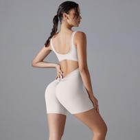 Auroth Backless Yoga Jumpsuit Women One Piece Gym Running Romper Hip Lifting Shorts Workout Fitness Bodysuit S pilka/balta