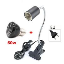 Vėžlių apšvietimas E27 EU Plug 220V Mini Pet Reptile Heat Lemp Kit Užsegamas keraminių lempučių laikiklio šildymo komplektas 50W Set