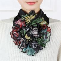 Fashion-Forward Luxurious Colorful Flower Printed Scarf - Silky Soft, Timeless Chic for Versatile Neck Styling - Dignified Rolled Fake Collar Design Style A