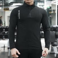 Vyriški kūno rengybos marškinėliai su puse užtrauktuku, treniruočių dėvėjimas greito sauso bėgimo pratimams ilgomis rankovėmis Maratono lengvosios atletikos megztiniai S juoda