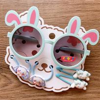New Children's Cute Summer Rabbit Ears Sunglasses Girl Cartoon Character Hairband Hair Clip 5-piece Set Gift žalia