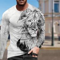 „Sketch Lion Print“ vyriški marškinėliai ilgomis rankovėmis, marškinėliai apvaliu kaklu, laisvalaikio megztinis Vyriški didelio dydžio drabužiai XS balta