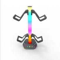RGB ausinių stovas, žaidimų valdiklio laikiklis, stalinių žaidimų ausinių laikiklis su 9 šviesos režimu, 2 USB įkrovimu ir 1 C tipo, kompiuterio ausinių priedams juoda