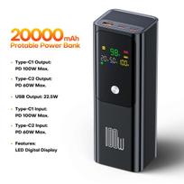 QOOVI PD 100W maitinimo blokas 20000mAh išorinės baterijos talpa greitai įkraunamas nešiojamas įkroviklis Powerbank nešiojamam kompiuteriui iPhone Samsung 20000mah juoda