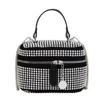Bright Diamond PU Crossbody Bag  New Women's Full Diamond Double Zipper Lid Lift Handbag Trend Fashion Chain Shoulder Bag