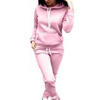 2 Pcs/Set Women Hoodie Pants Suit Solid Color Plush Long Sleeves Thick L pilka