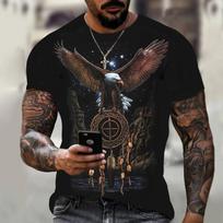 Animal Wolf Print T Shirt For Men Summer Polyester Round Neck Loose Short Sleeve Streetwear Oversized T-shirts Casual Tops Tees S