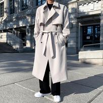 Windbreaker Men's Mid-length Autumn Korean Style Trendy Loose High-end Knee-high Coat Double-breasted Coat L gray