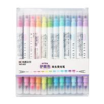 12 vnt Švelnios spalvos Pieno įdėklas Highlighter rašiklis Dvipusis rašymas Fluorescent Marker piešimo įrankis A6103