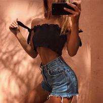 Naujas vasaros rudens vamzdelis Crop top Moteriškas peteliškės dirželis Ruched tanko viršus salotų kraštas elastinis Camis 5 spalvų S juoda