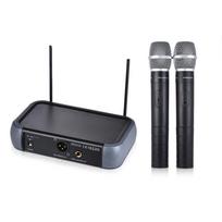 Ammoon dviejų kanalų VHF belaidis rankinis mikrofonų sistema su aido funkcija 2 mikrofonai ir 1 EU Plug juoda