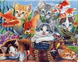 5D Diamond Painting Little Cat See Fish Full Square Drill Rhinestone Diamond Embroidery Kid Wolf Tiger Civet Cat Animal Cross Stitch Mosaic Home Decor Full Round 20X30CM raudona