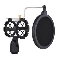 Plastikinis mikrofono smūgio tvirtinimo antivibracinis mikrofono laikiklio stovas su Pop Filter universaliu varžtu juoda