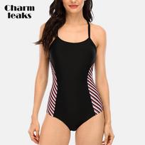CharmLeaks Women Sports Racerback One Piece plaukimo kostiumas, maudymosi kostiumas, treniruojamasis plaukimo kostiumas L juoda/raudona