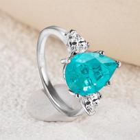 GICA GEMA 100 % 925 sterlingų sidabro vandens lašas 10 * 14 cirkonių sintetinis paraiba turmalino žiedas putojantis daug anglies deimantų puikūs papuošalai US 6 mėlyna