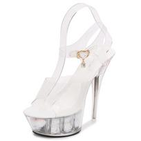 Moteriški batai Naktiniame klube Aukštakulniai Gėlėti Sandalai Podiumo Šokių Batai Crystal Bottom 330 Series 14cm Kulnas 4cm Platforma LFD 43 sidabras